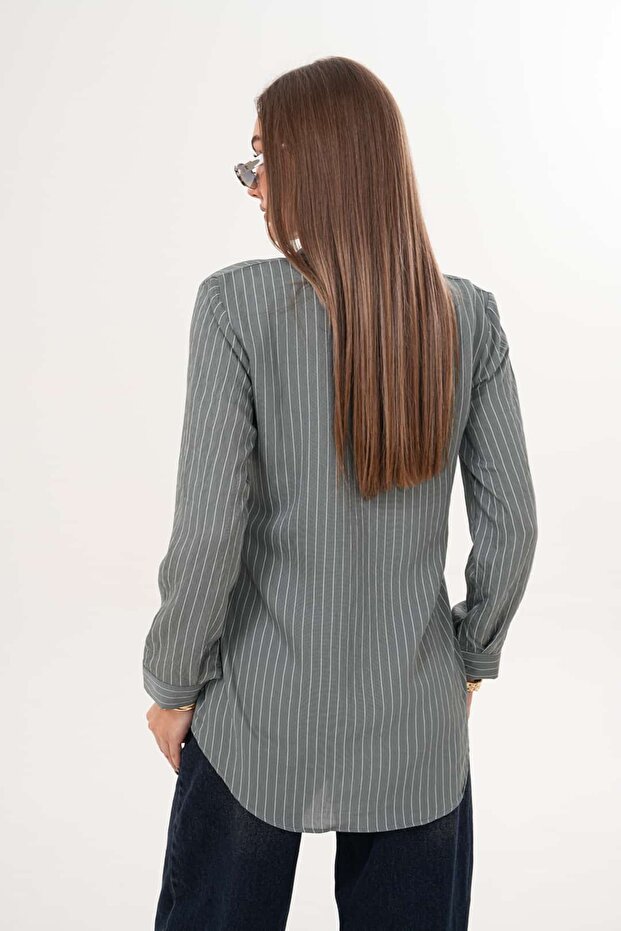 Çizgili Basic Gömlek - 5