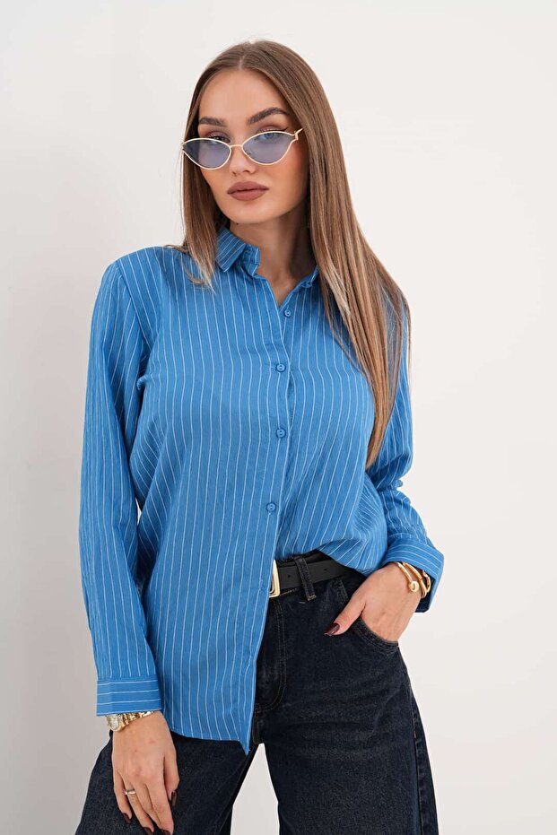 Çizgili Basic Gömlek - 7