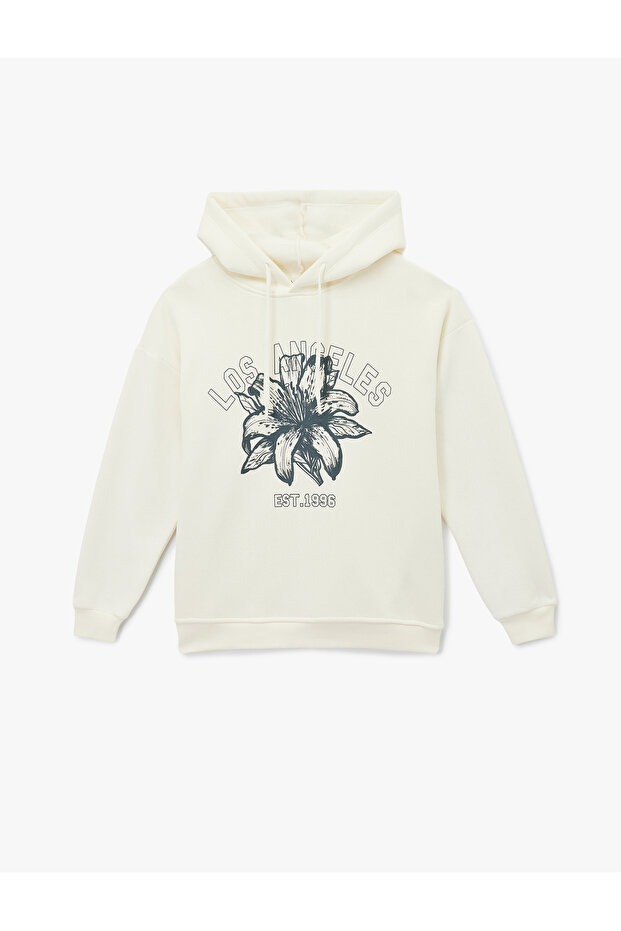 College Themed Printed Oversized Ecru Women's Sweatshirt 6Wal10563Ik
