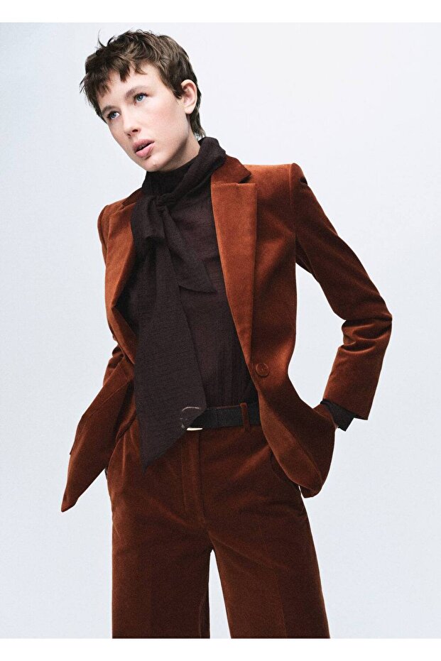 Cepli kadife blazer ceket - 5