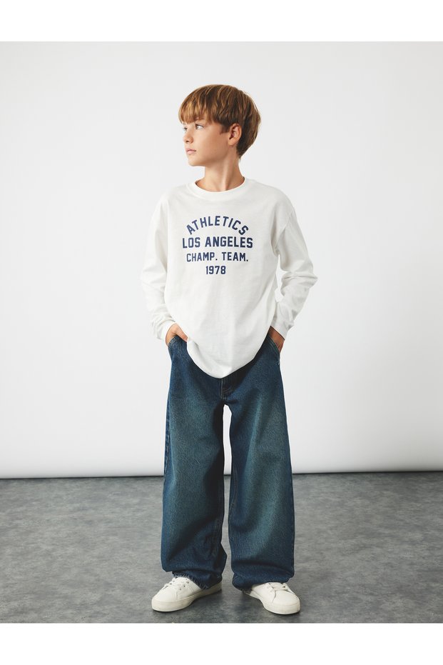Cotton Wide Leg Denim Pants - Loose Fit Jeans