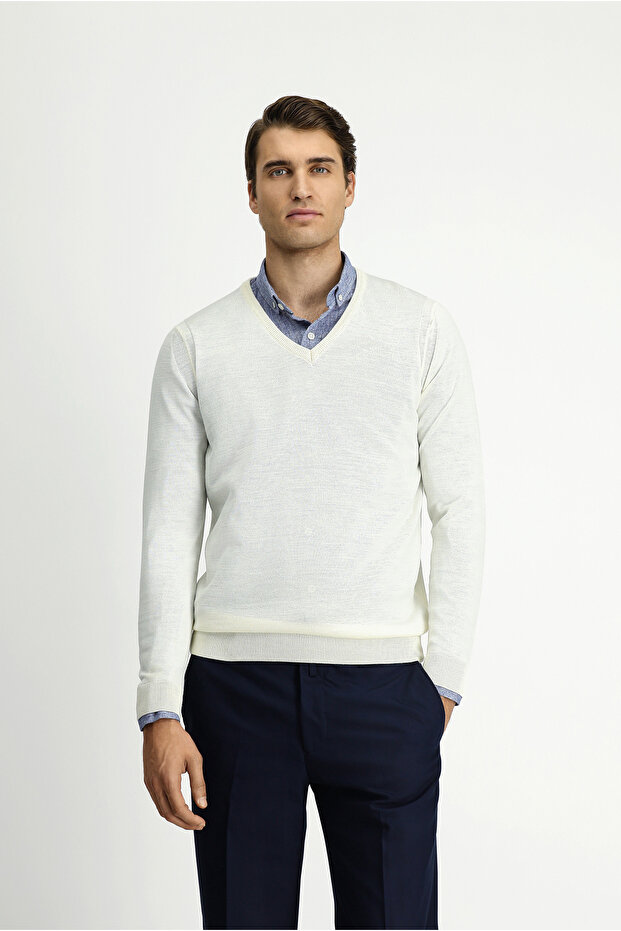 V Yaka Regular Fit Triko Kazak - 1