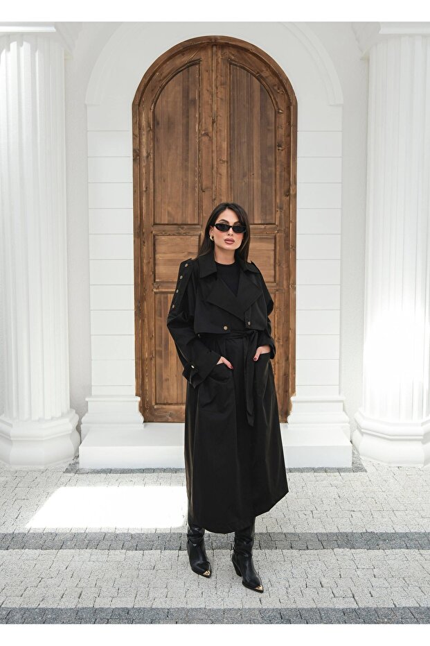 Black Belted Oversize Trench Coat - Stylish and Timeless Style
