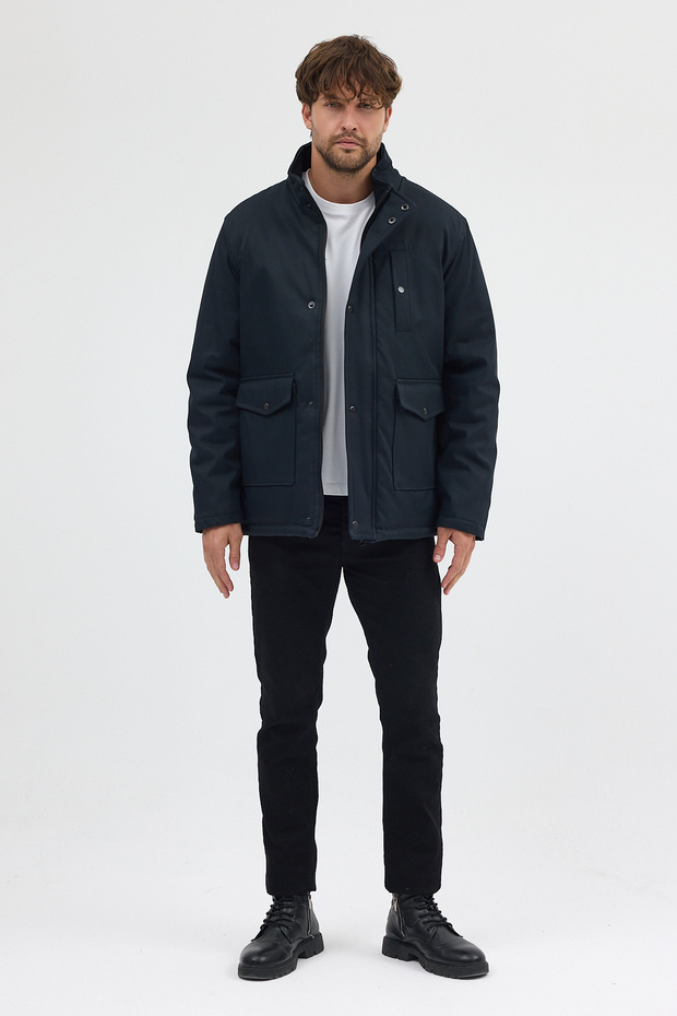 Erkek Lacivert Dik Yaka Pamuklu Mont - 3