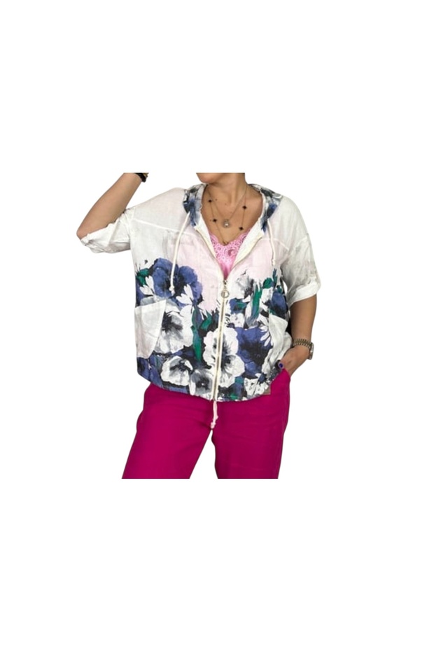 سترة مزخرفة بالزهور مع سحاب وجيوب - 1