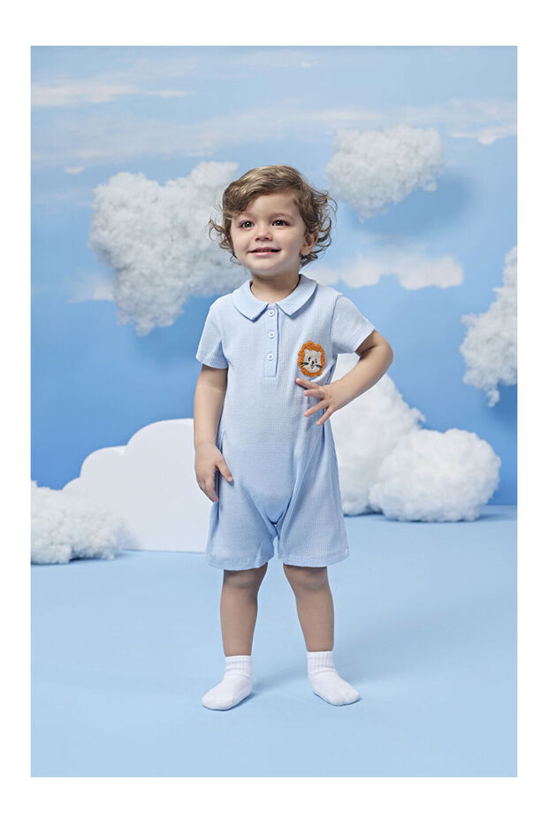 Waffle Kumaş Aslan Figürlü Erkek Bebek Tulum - 1