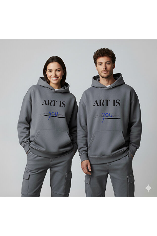 Art Is You Digital Print Oversize Unisex Gray Sweatshirt
