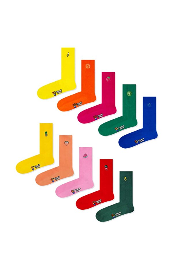 Set of 10 Fruits Embroidered Colorful Socks