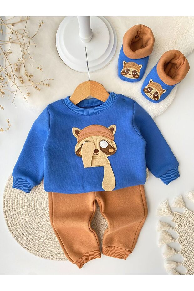 Panduflu 3-Thread Inner Layered Top and Bottom 3-Piece Winter Baby Boy Set