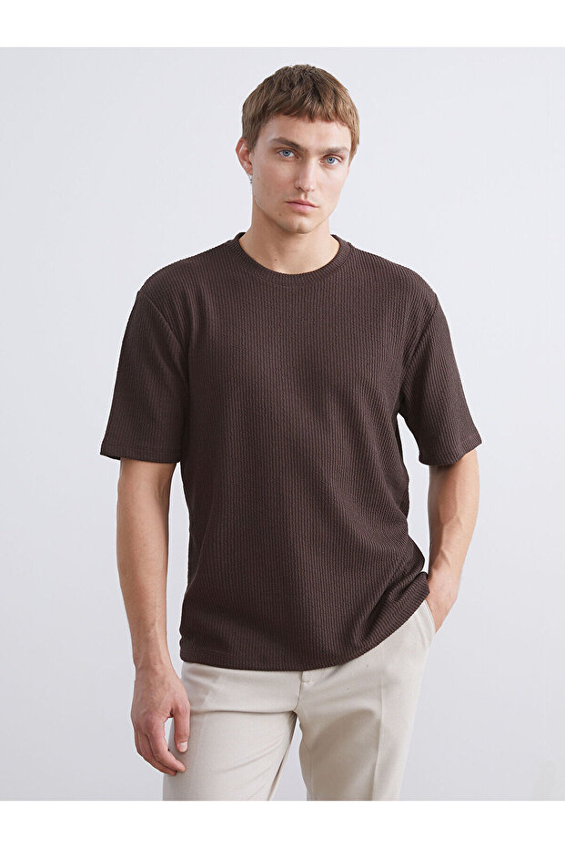 Brown Crew Neck Combed Cotton Men's T-Shirt
