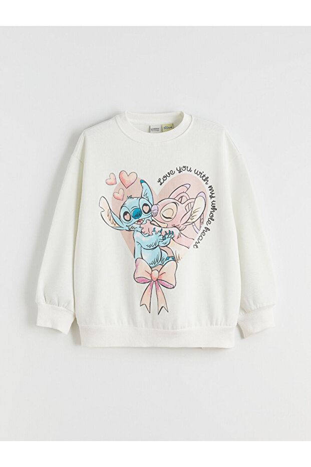 Crew Neck and Angel Print Girls' Sweatshirt