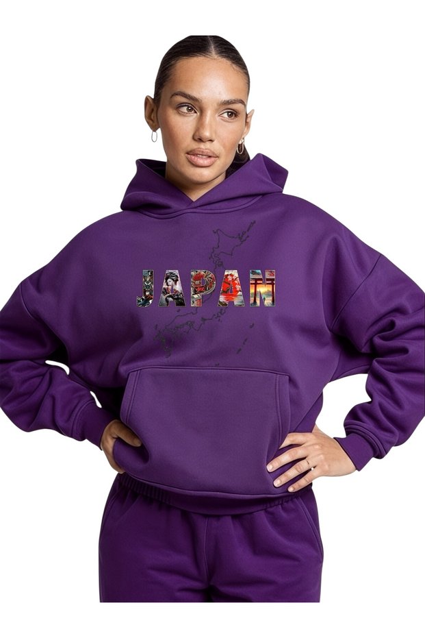 Unisex Japan Colorful Custom Printed Cotton Oversize Hooded Sweatshirt