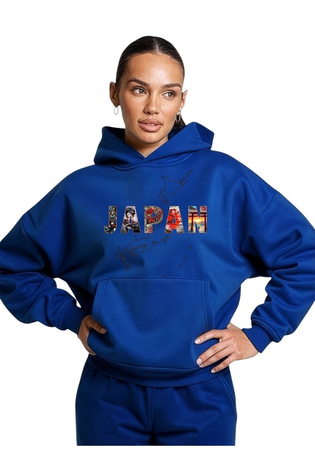 Unisex Japan Colorful Custom Printed Cotton Oversize Hooded Sweatshirt