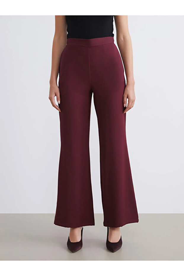 RAŞİT BAĞZIBAĞLI X Bordo Geniş Paça Kadın Pantolon - 3