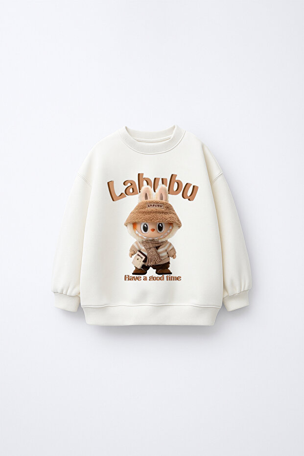 Unisex Children's Oversize Labub Printed Sweatshirt with Fleece Inside