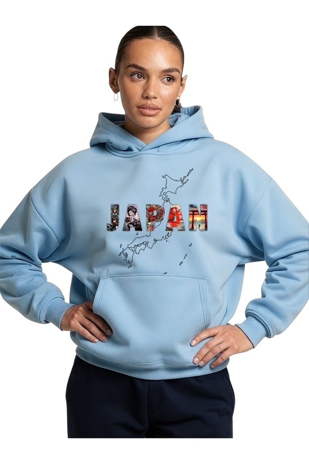 Unisex Japan Colorful Custom Printed Cotton Oversize Hooded Sweatshirt
