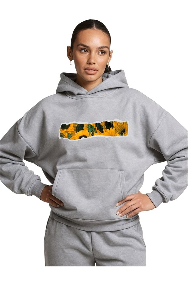 Unisex Sunflower Colorful Custom Printed Cotton Oversize Hooded Sweatshirt