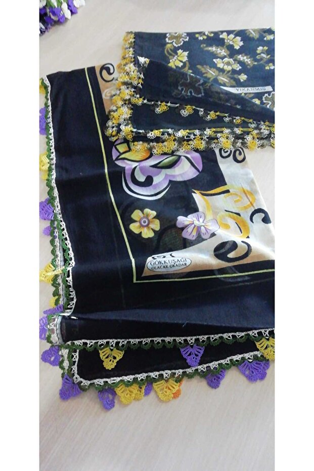 2 Pieces Handcrafted Crochet and Shuttle Stitch Writing/3.5 Edge Embroidered/Handcrafted Dowry Veil/100X100/Cotton