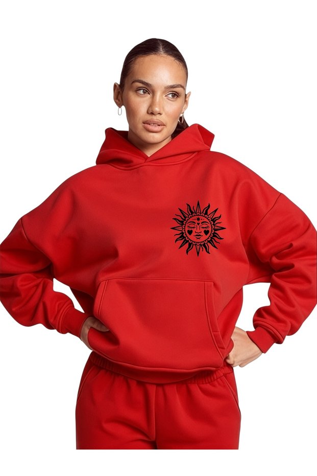 Unisex Güneş Yanda Colorful Custom Printed Cotton Oversize Hooded Sweatshirt