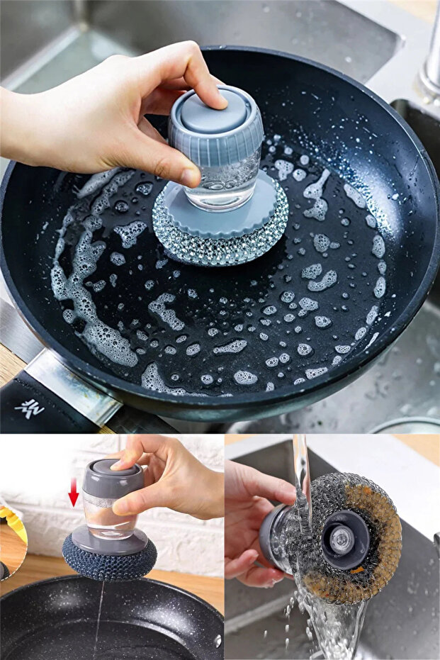1 Adet Deterjan Hazneli Bulaşık Yıkama Teli Hazneli Mutfak Banyo Lavabo Yıkama Fırçası - 3