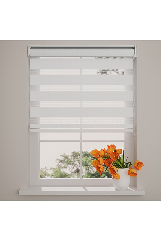 Zebra Stor Perde Bambu Zebra Perde Güneşlik Perde Beyaz - 5