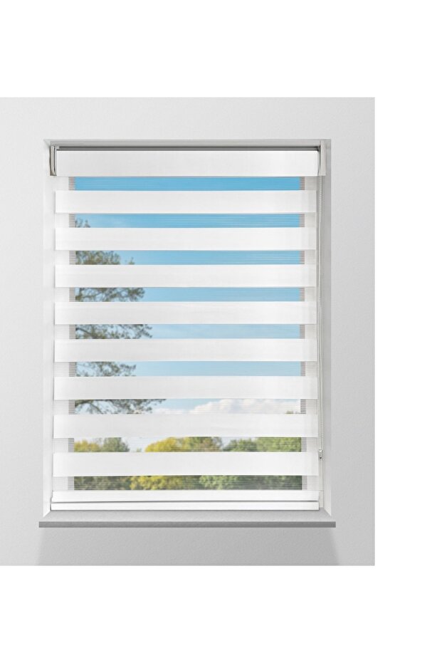 Zebra Stor Perde Bambu Zebra Perde Güneşlik Perde Beyaz - 4