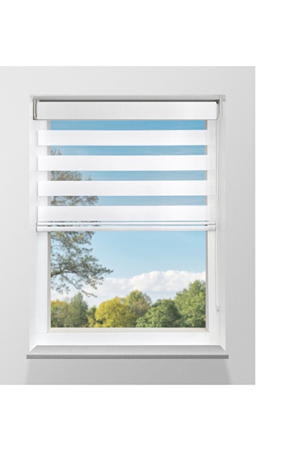 Zebra Stor Perde Bambu Zebra Perde Güneşlik Perde Beyaz - 6