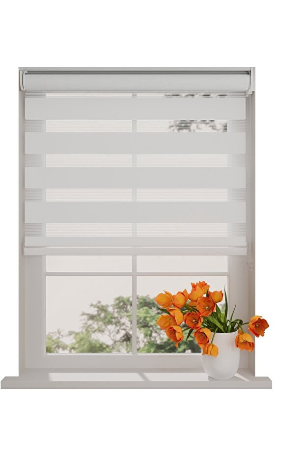 Zebra Stor Perde Bambu Zebra Perde Güneşlik Perde Beyaz - 1