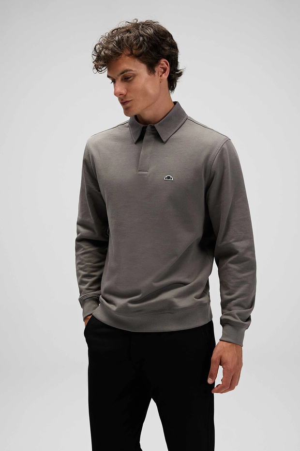 With Logo Cotton Regular Fit Buttoned Polo Neck Sweat Men's Polo Neck Sweat Em607