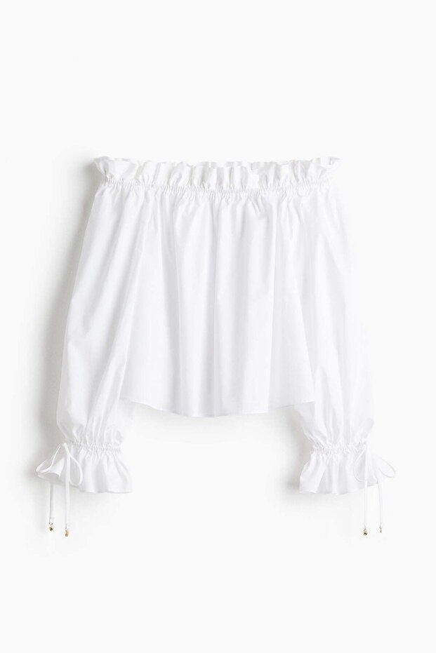 Off-the-shoulder poplin blouse