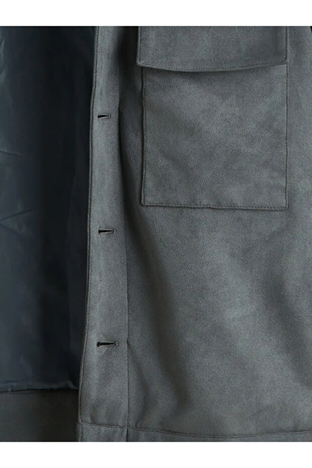 LCW Vision Antrasit Standart Kalıp Gömlek Yaka Süet Erkek Mont - 8