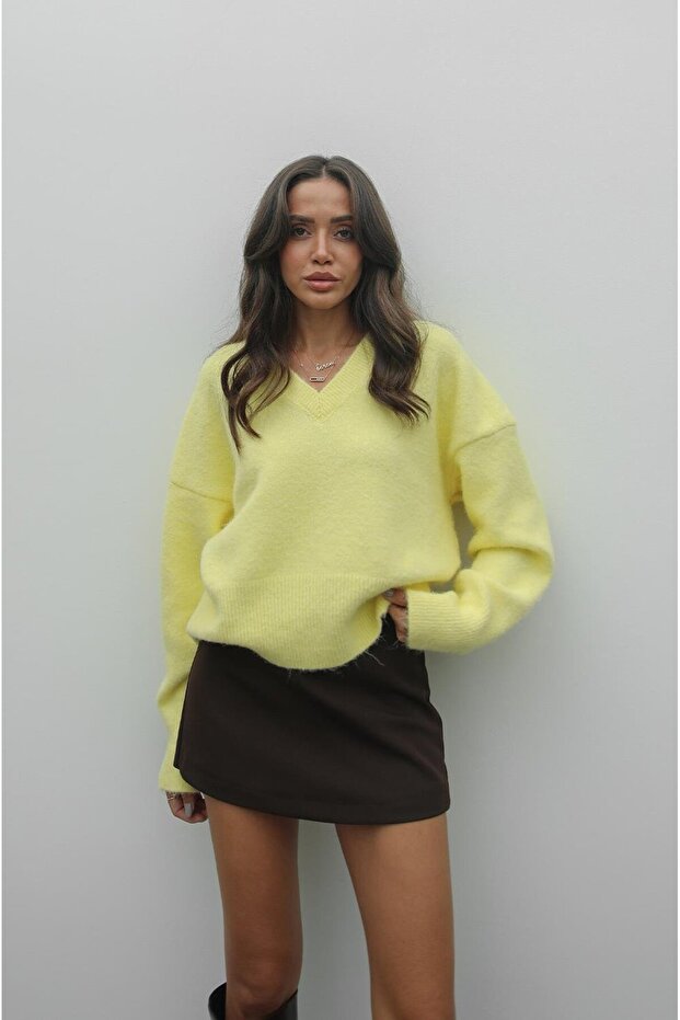 Yellow V-Neck Soft Textured Sweater
