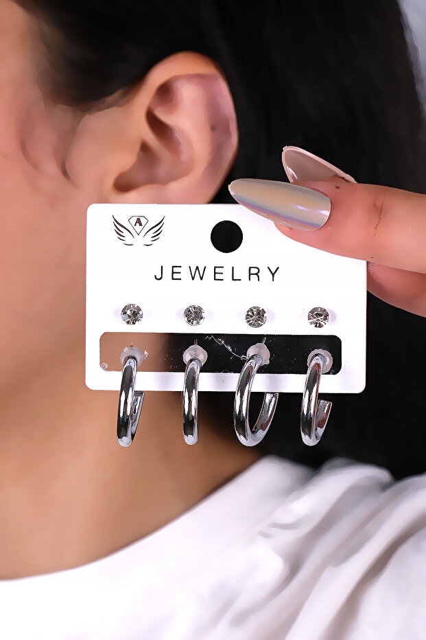 8-Piece Silver Color Hoop Women's Earrings