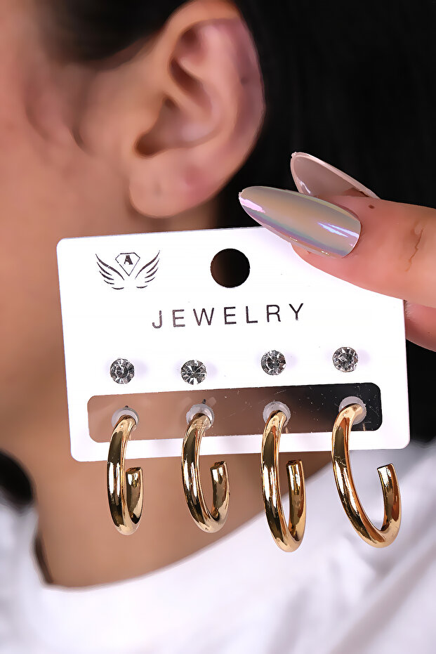 8 Piece Gold Color Hoop Women's Earrings