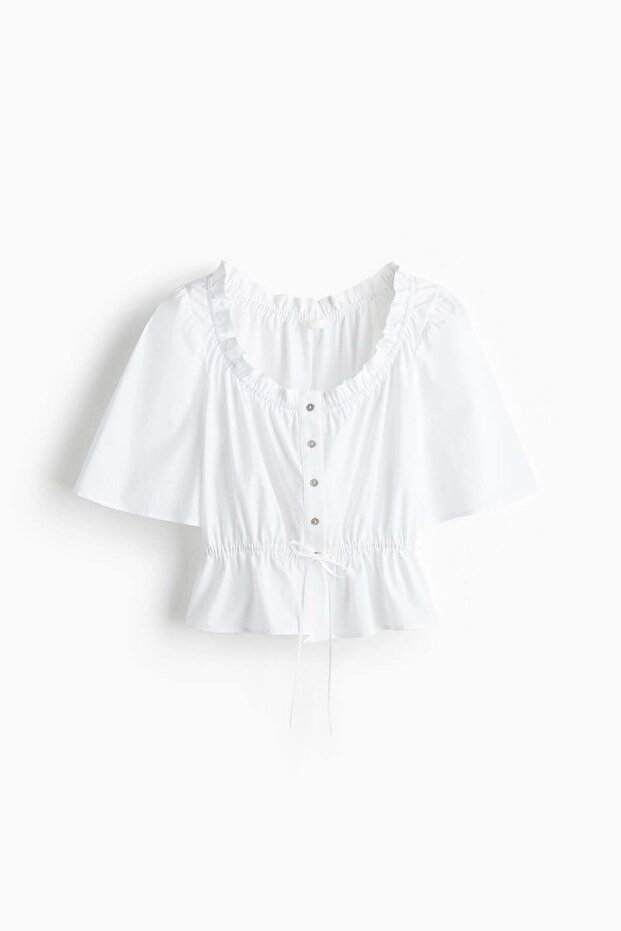 Frill-trimmed cotton blouse