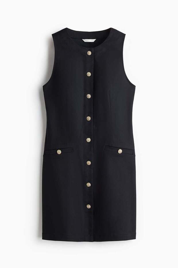 Button-front twill dress