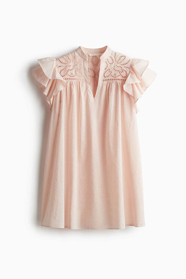 Flutter-sleeve dress with broderie anglaise