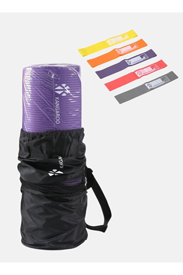Kangaroo 15mm Exercise Mat with Kangaroo 5 Level Rubber Resistance Band Loop Set - 1
