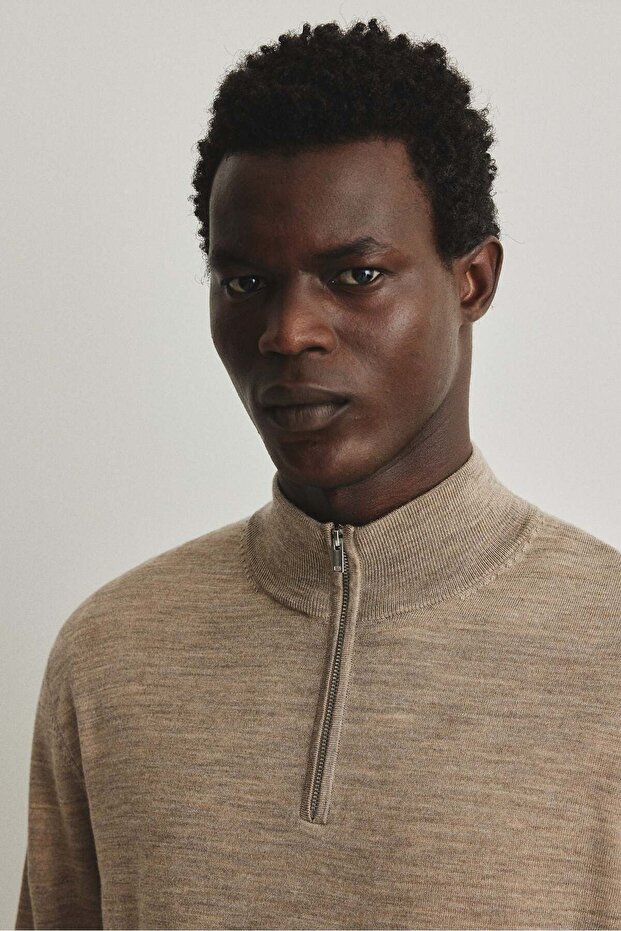 Regular Fit Zip-top merino wool jumper