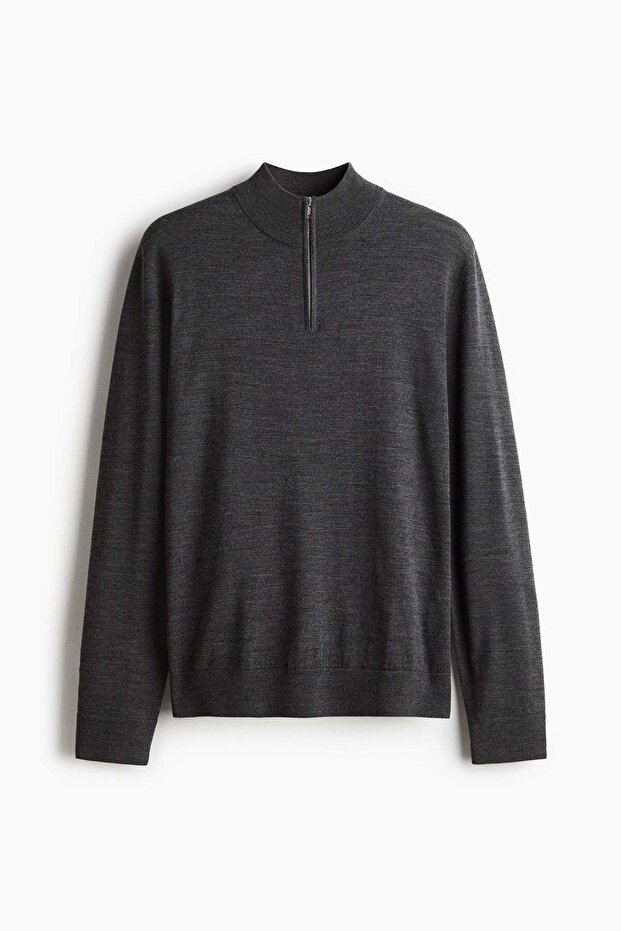 Regular Fit Zip-top merino wool jumper