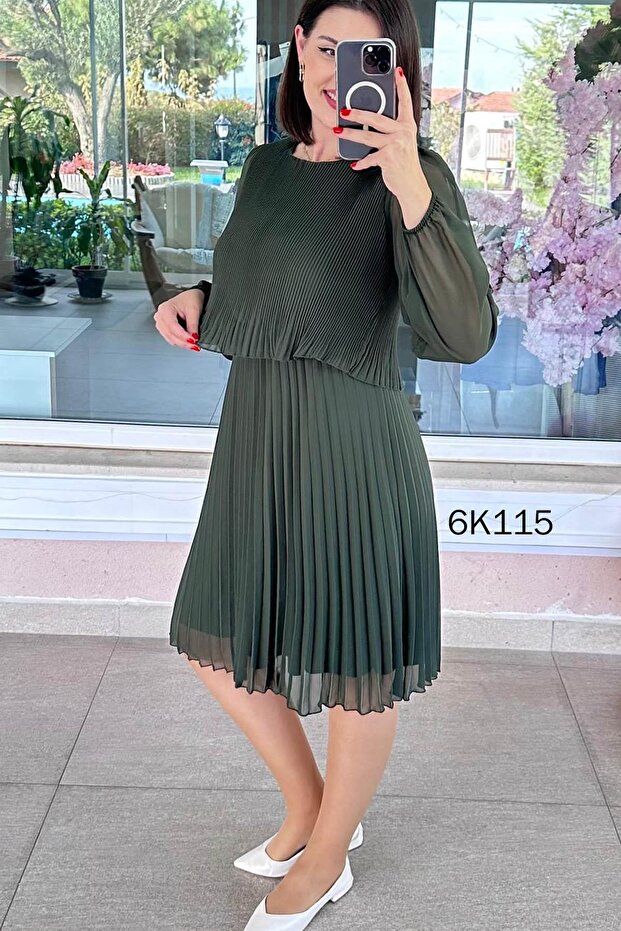 Multi Şifon Piliseli Elbise 6K115 - 3