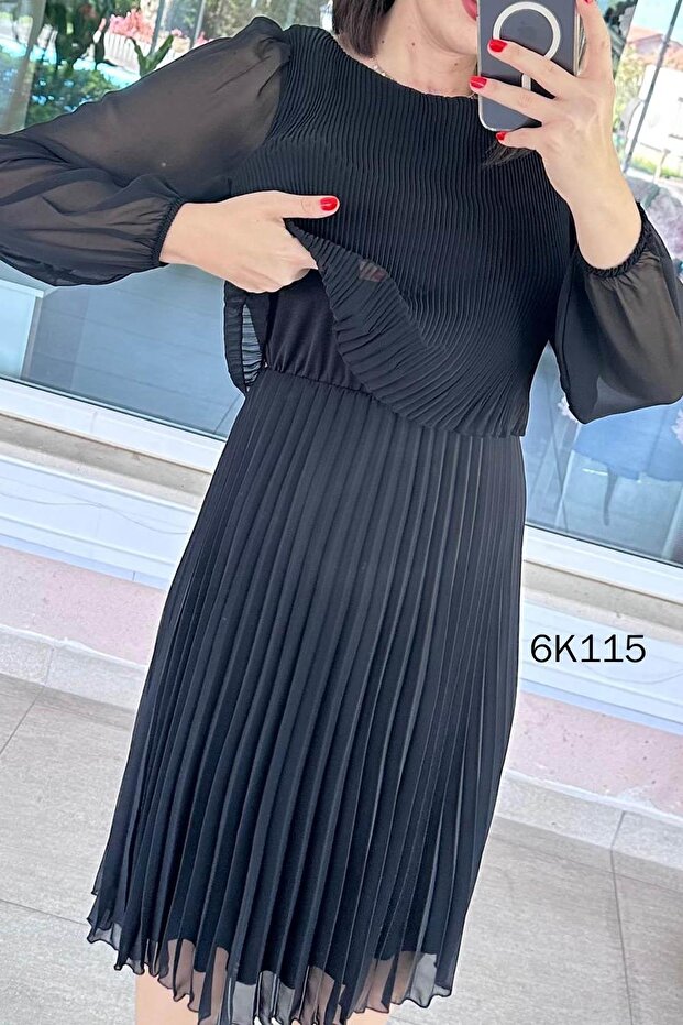 Multi Şifon Piliseli Elbise 6K115 - 4