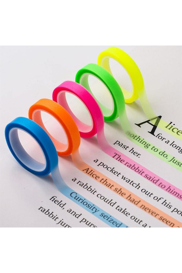 Fluorescent 5 rolls 5 Rolls/10 Rolls Morandi Highlighter Reading Sticky Tape, Fluorescent Highlighte
