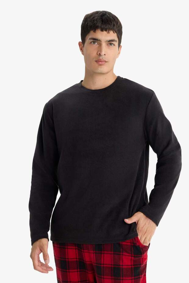 Pijama Takımı Regular Fit Polar Uzun Kollu Üst Ekose Desenli Uzun Alt F4561AX25WN - 3