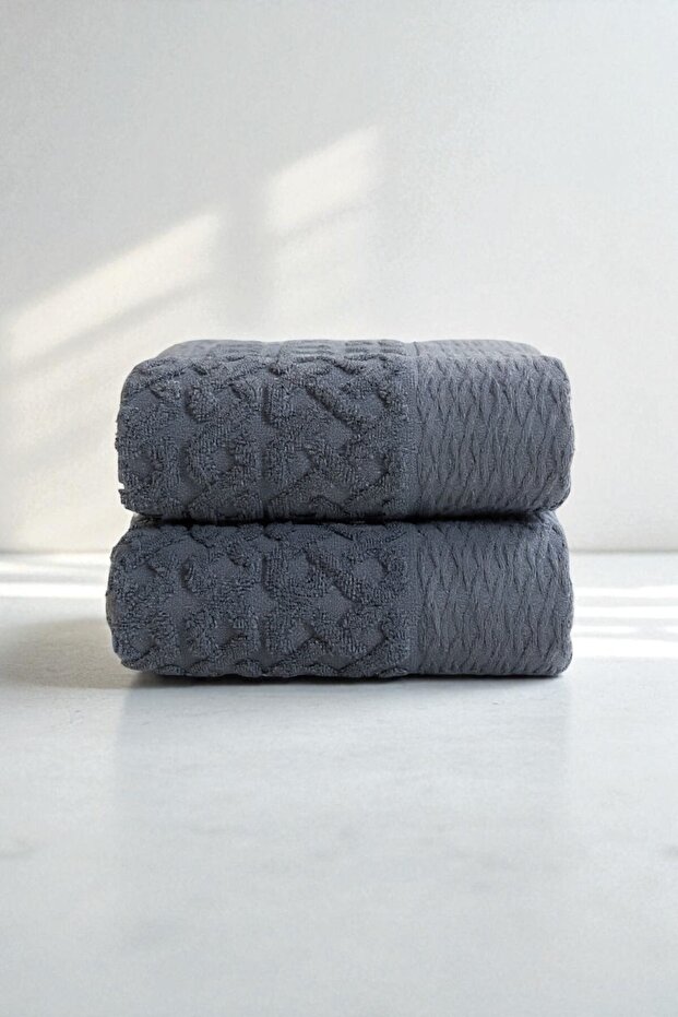 2-Pack Alina Blue Hand Towels - 50X90 Cm, 220 Gr, 100% Cotton, Spa and Hotel Towels