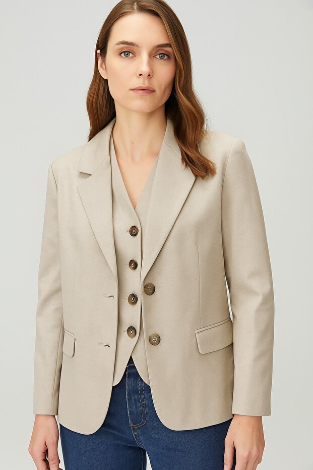 Regular Astarlı Dokuma Blazer CEKET - 3