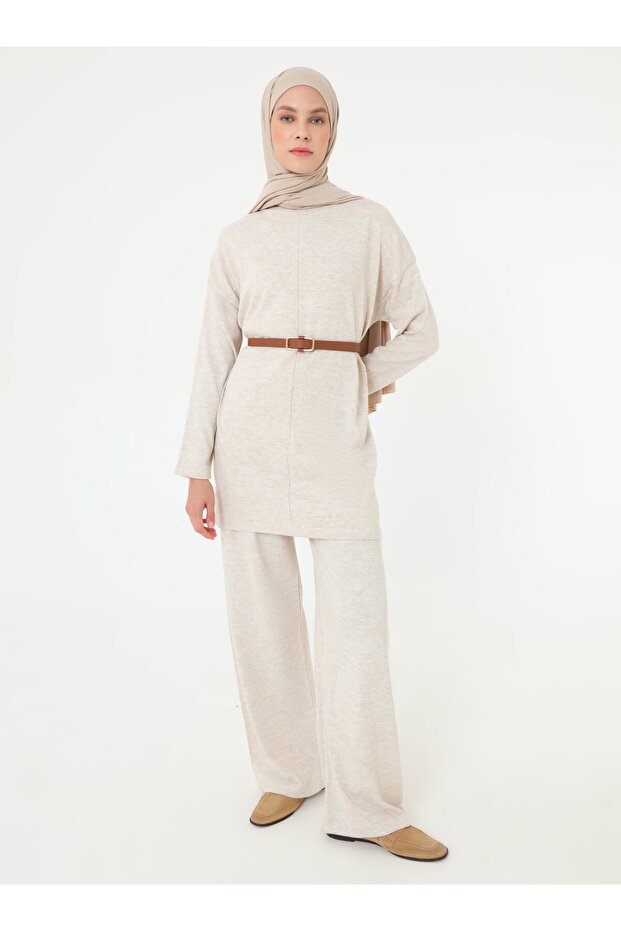 Triko Basic Tunik & Pantolon Takım - Vizon - - 2