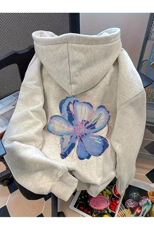 -Women's Rose Printed Sweatshirt, 3-Thread Quality Fabric, Oversized Cut