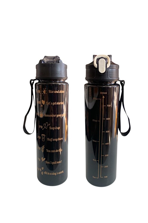 Black, Set of 3 - Flask Set with Stickers and Straws - 2000ml, 900ml, 300ml - 3