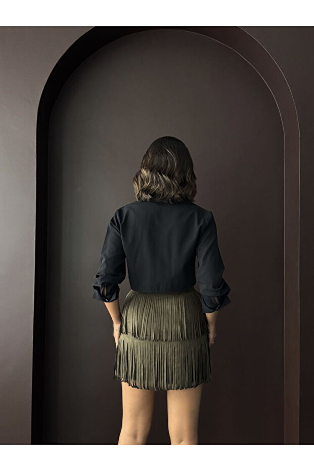 PÜSKÜLLÜ SCUBA SÜET MİNİ ETEK - 4